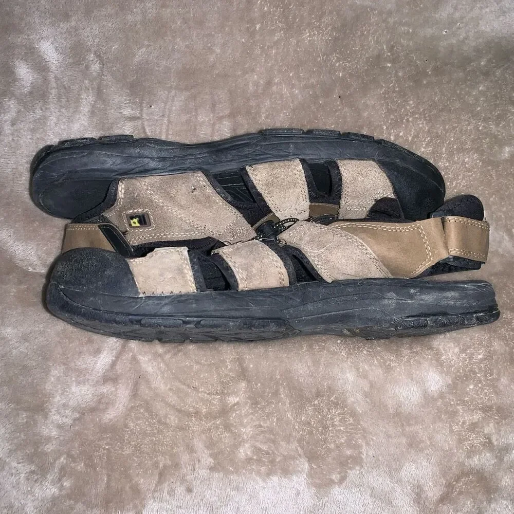 Mens Size 10 Hiking Walking‎ Outdoor Sandals Open Weave Tan Black Ankle Strap